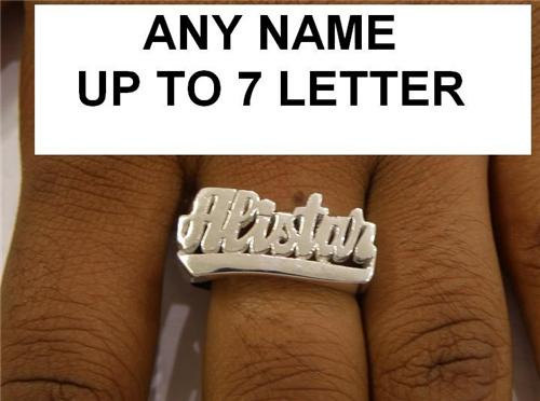 .925 Sterling Silver Personalized Any Name Any Size Single Plate Ring/c1
