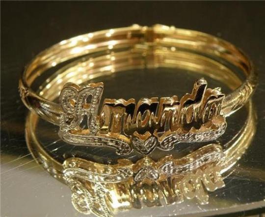 Adult Personalized 14K Gold Plate Any 3D Double Name Bracelet Bangle/Gold Overlay