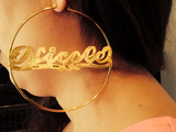 14k Gold Overlay/ Gold Plate Personalized Any Name 4 inch Hoop Earrings #a1