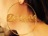 14k Gold Overlay/ Gold Plate Personalized Any Name 4 inch Hoop Earrings #a1
