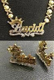 Personalized 14k Gold Plate Double plated Any Name 3D Necklace & matching 3D earrings + X&O chain/gold Plated dipped in white gold/1