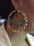 Personalized 14k Gold Overlay Any Name hoop Earrings Twisty Jumbo Bamboo Earrings 2 inch/2