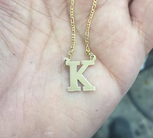 Personalized 14k Gold Overlay Single Plate Any Block Letter Initial Name Plate Necklace /Free Chain