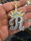 Personalized Oversize gp Any jumboo Initial Double Plate Nameplate Necklace with crown