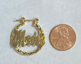 personalized baby hoop name earrings twisty 3/4"