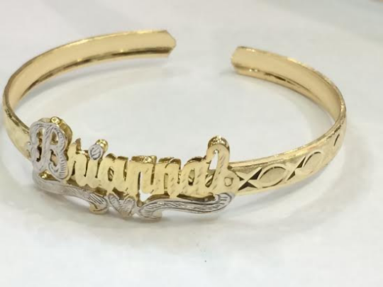 Personalized  Adult 14K Gold Plate any Double Plate ADJUSTABLE 3D Name Bracelet bangle/Gold overlay