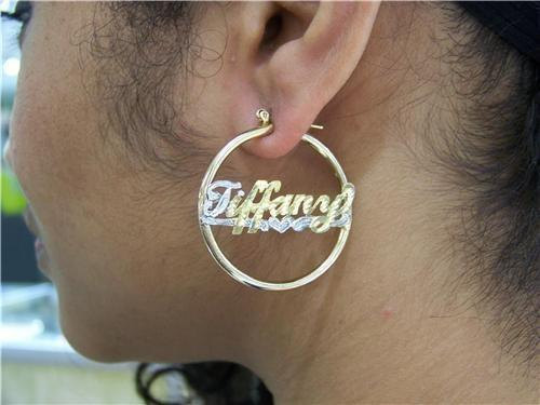Personalized 14k Gold Overlay/ Gold Plate any Name 2 1/2 inch hoop earrings/b