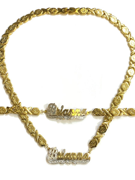 single Name Plate xoxo chain Necklace & bracelet Personalized set/ SP