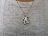 Personalized 14k Gold Overlay Double Plate 3d Any Initial Name Plate Necklace /Free Chain