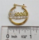 Baby Personalized 14k Gold Plated 1 Inch Any Name Earrings Hoop/Gold Overlay