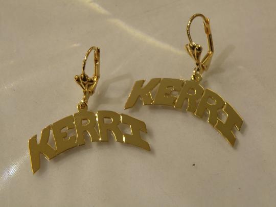 Personalized 14k Gold Overly Any Single Plate Name Dangle Earrings /Gold Plated/a2